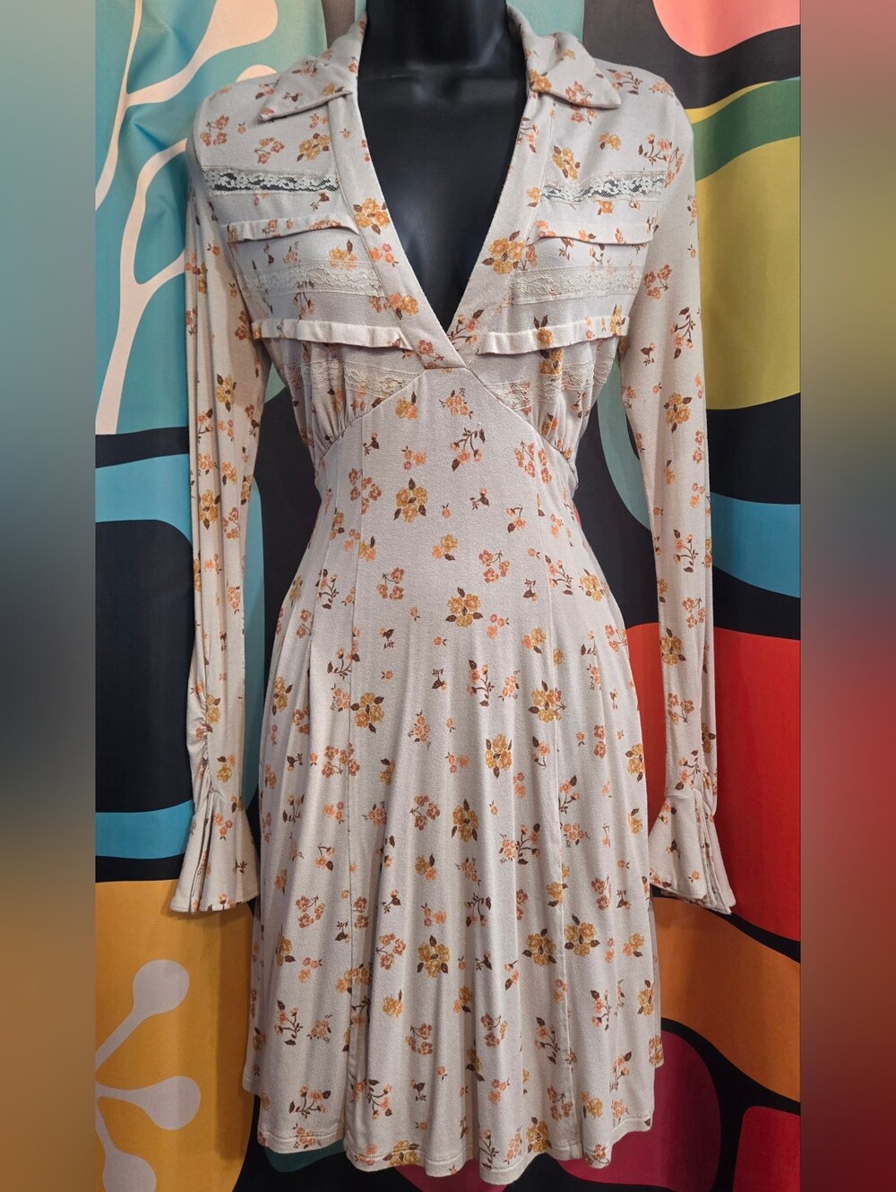 Free People Good Days Cream Floral Long Sleeve Mini Dress